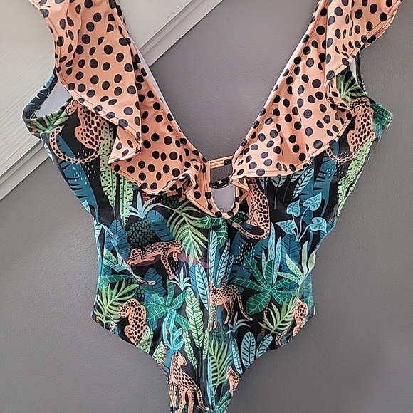 Sporlike One-Piece Swimsuit Womens Sz L Leopard Animal Print Bathing Swimwear - Picture 2 of 4